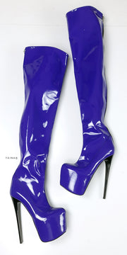 Purple Gloss Back Zip Over Knee Boots