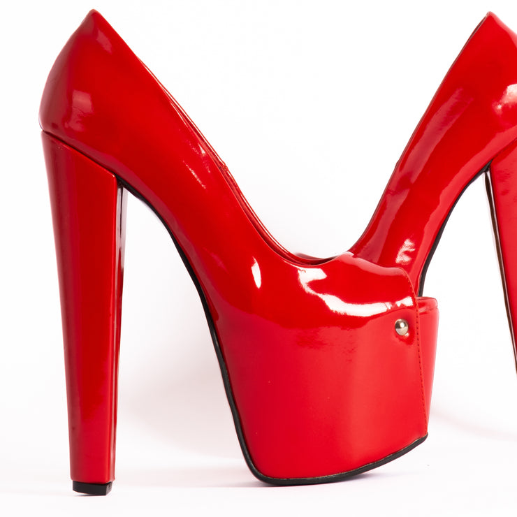 Red Gloss Peep Toe Chunky High Heels