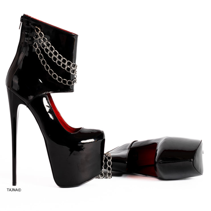 Ankle Bondage Chained Black Gloss High Heels