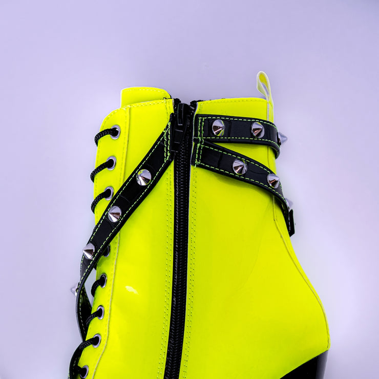 Yellow Neon Black Spike Rocker Boots