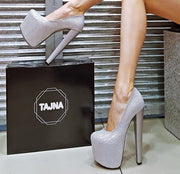 Silver Shiny High Platform Heels - Tajna Club