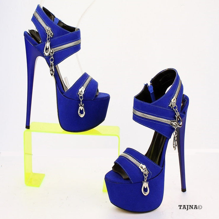 Parlament Blue Zipper Detail Platform Sandals - Tajna Club