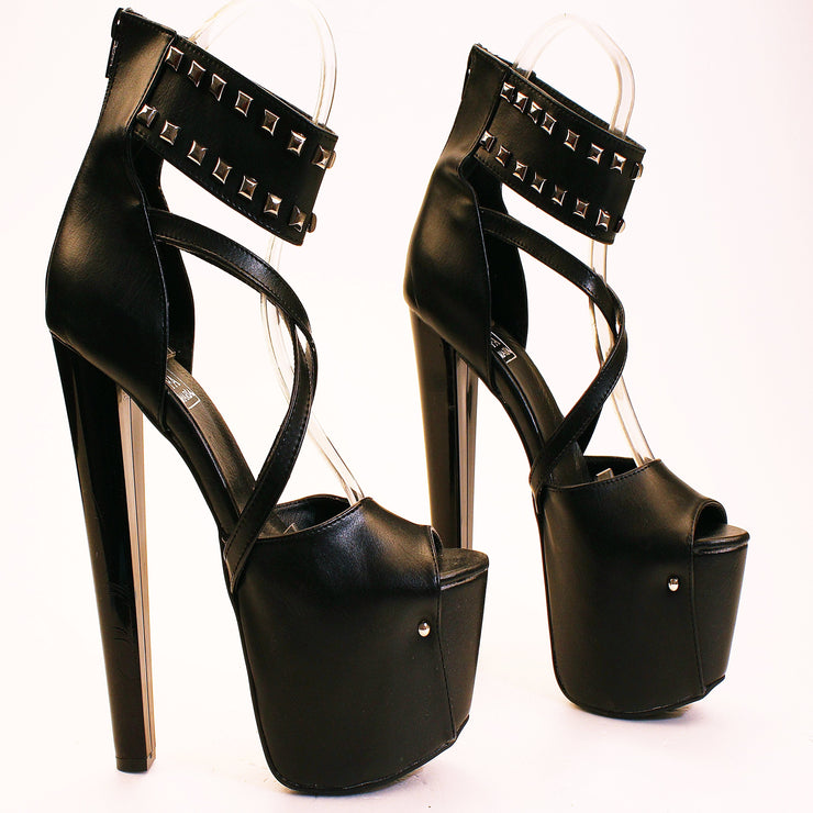 Black Pinned Strap High Heel Platform Ankle Shoes - Tajna Club