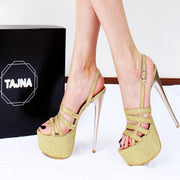 Gold Shiny Strap Peep Toe Platform Shoes - Tajna Club