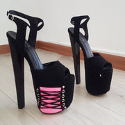 Black Pink Suede 19 cm Platform Heels - Tajna Club