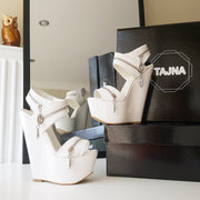 White Zipper 17 cm High Heel Wedge Shoes - Tajna Club