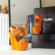 Orange Zipper 17 cm High Heel Wedge Shoes - Tajna Club