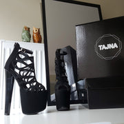 Lazer Black Faux Suede Designer Platform Shoes - Tajna Club