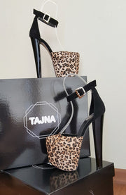 Ankle Strap Leopard Print Black Platform Shoes - Tajna Club