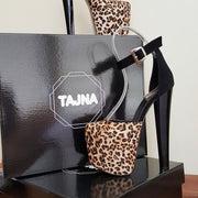 Ankle Strap Leopard Print Black Platform Shoes - Tajna Club