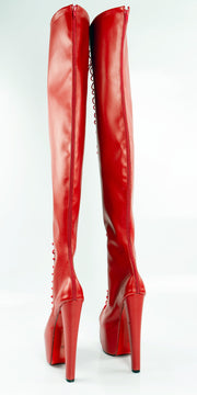 Red Gladiator Lace Up Thigh High Boots - Tajna Club