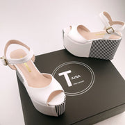 Black White Stripe Wedge Platform Sandals - Tajna Club