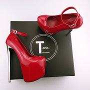 Red Patent Leather Metalic Heel Platform - Tajna Club