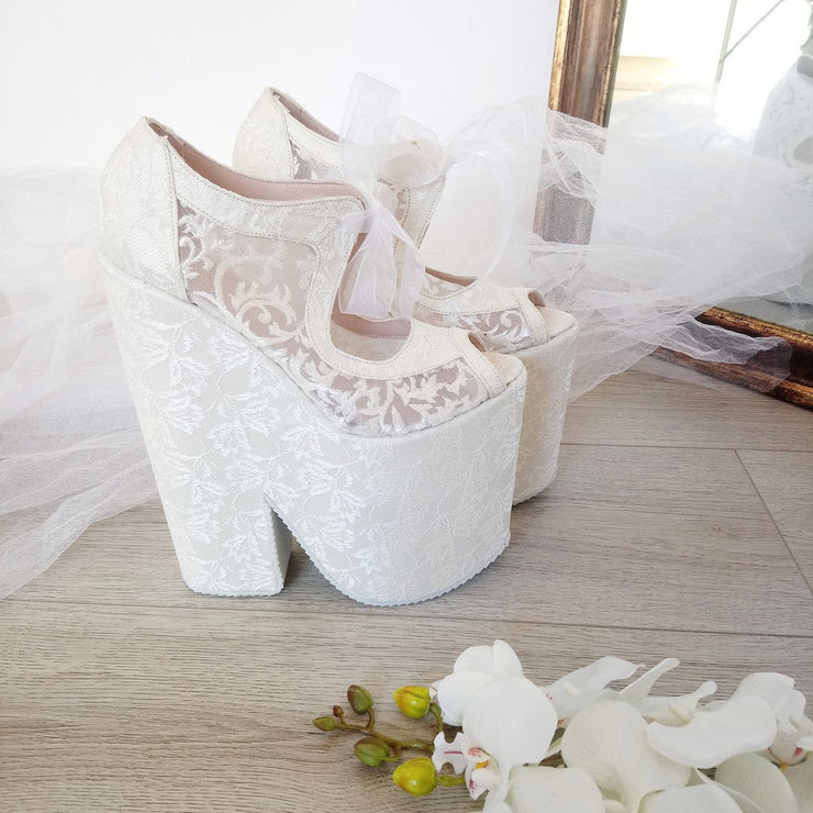 Full Lace Super High Heel Wedding Wedge Shoes - Tajna Club