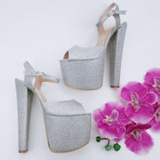 Silver Shine Ankle Strap Chunky Platform Shoes - Tajna Club