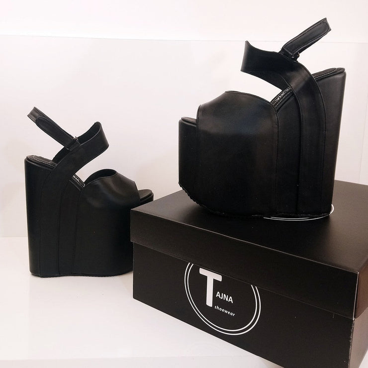 Designer Black High Heel Wedge Platform Shoes - Tajna Club