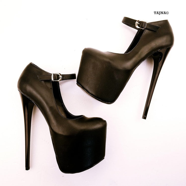 Black Ankle Strap High Heel Platform Shoes - Tajna Club