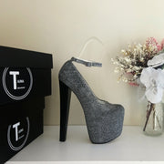 Dark Silver Strap Peep Toe High Heel Platform Shoes - Tajna Club