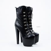 Black Military Lace Up High Heel Platform Boots - Tajna Club