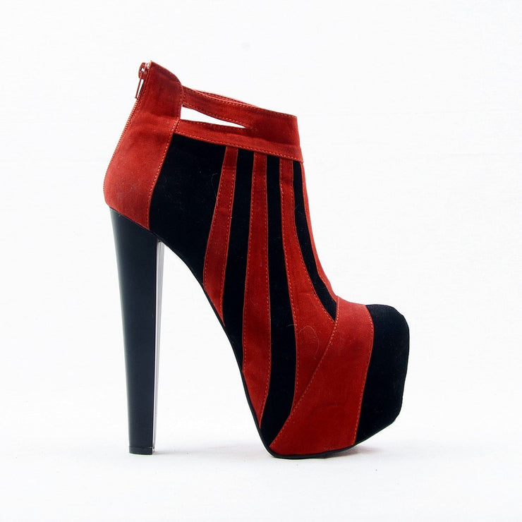 Red Black Suede Stripe Platform Ankle Booties - Tajna Club
