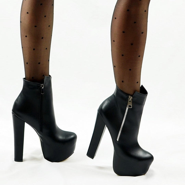 Black Zipper Detail PLatform Ankle Boots - Tajna Club