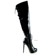 Black Patent Leather Corset Knee High Boots - Tajna Club