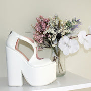 White Slit Peep Toe Platform Bridal Wedge Shoes - Tajna Club