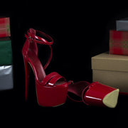 Red Patent Cross Strap Platforms - Tajna Club