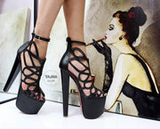 Black Lazer Cage High Heel Platforms - Tajna Club