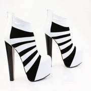 Black White Stripe Ankle Platform Booties - Tajna Club