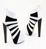 Black White Stripe Ankle Platform Booties - Tajna Club