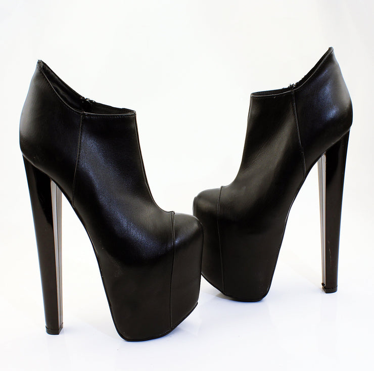 Black Faux Leather 19 cm Platform Ankle Booties - Tajna Club