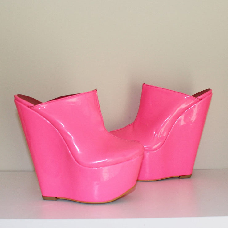 Neon Pink 17 cm Heel Wedge Mules - Tajna Club