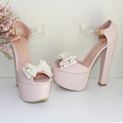 Ribbon Light Pink Satin Bridal Platform Shoes - Tajna Club