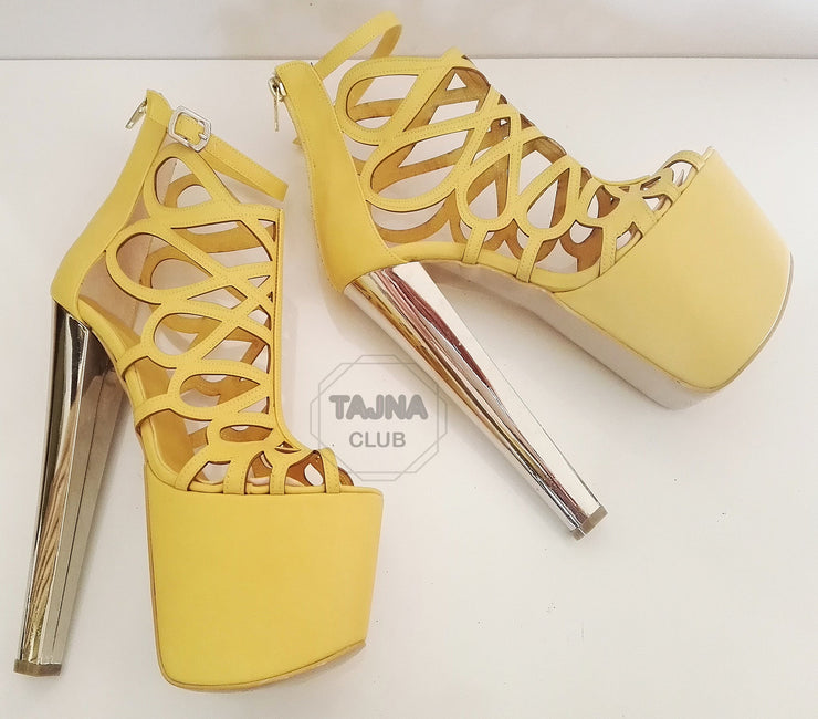 Yellow Cage Platform  High Heel Platform Shoes - Tajna Club