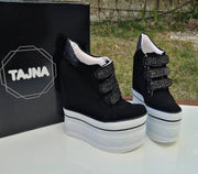 Wedge High Heel Black Sneakers - Tajna Club