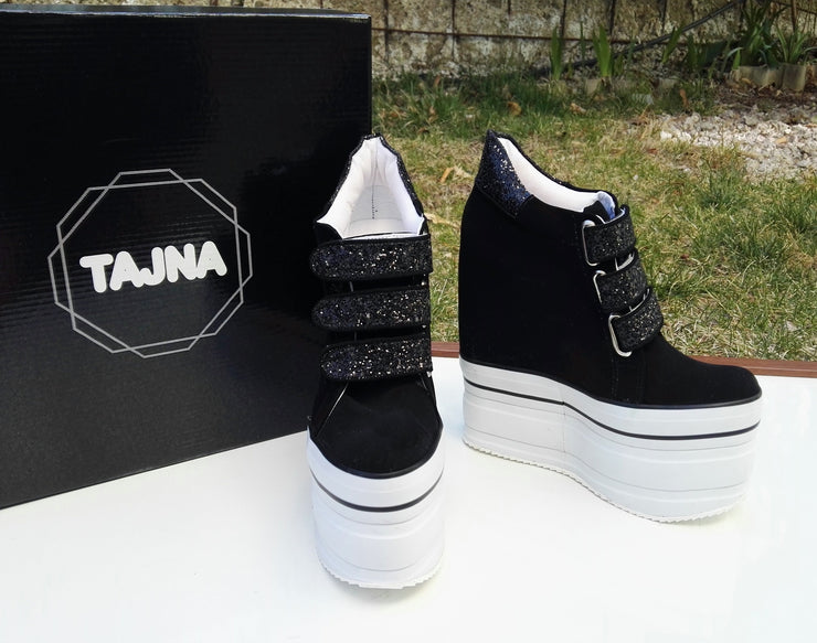 Wedge High Heel Black Sneakers - Tajna Club