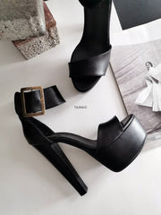 Black Matte Ankle Strap Platform Sandals - Tajna Club