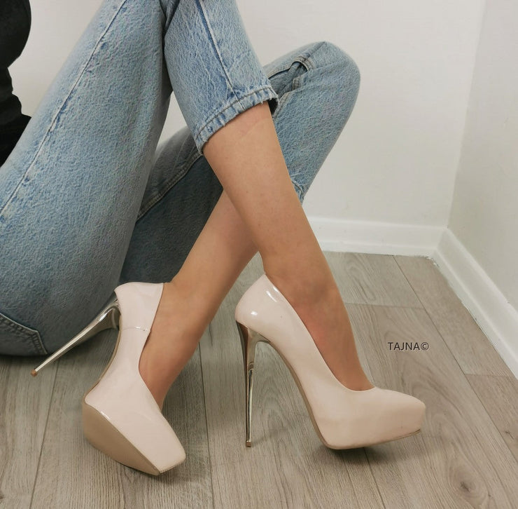 14 cm Platform Stiletto Cream Nude Patent - Tajna Club