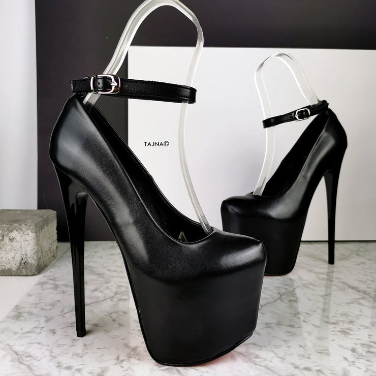 Black Matte Ankle Strap High Heels | Tajna Shoes