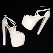 Ivory White Peep Toe 19 cm Platform Heels - Tajna Club