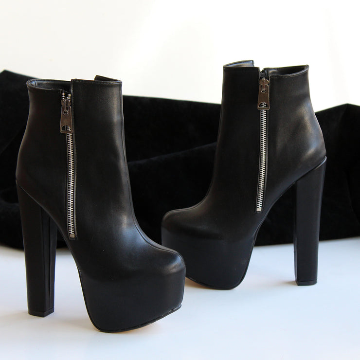 Black Zipper Detail PLatform Ankle Boots - Tajna Club