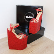 Shiny Red 25 cm Super High Heel Platform Wedge Sandals - Tajna Shoes