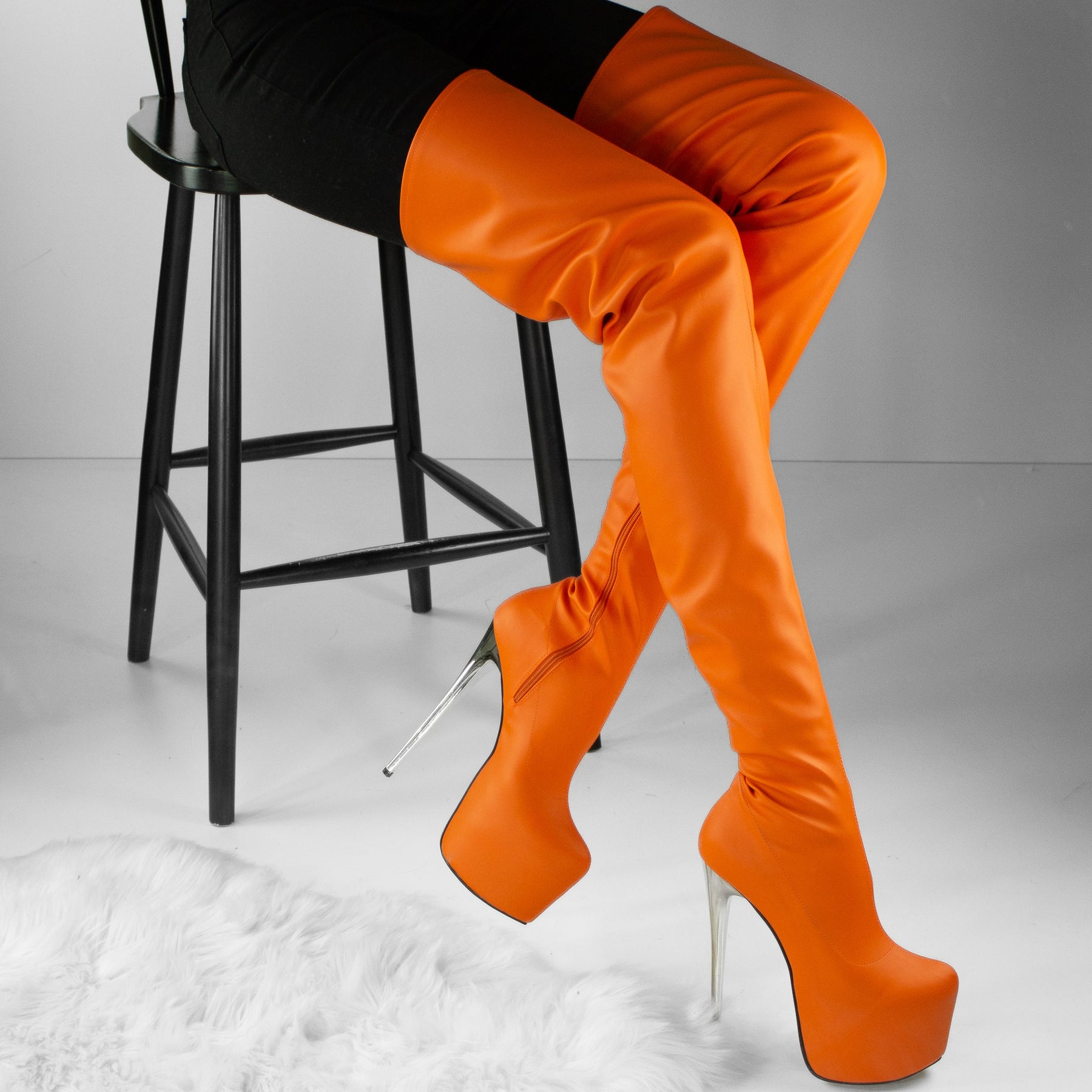 Orange Stretch 100 cm Extreme Ultra High Thigh Boots | Tajna Shoes