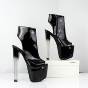Black Ankle Glassy Heels Patent Open Back - Tajna Club
