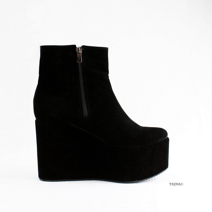 Black Ankle Wedge Boots - Tajna Club