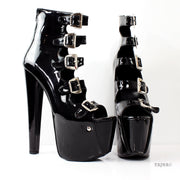 Multi Belted Black Patent Platform Shoes - Tajna Club