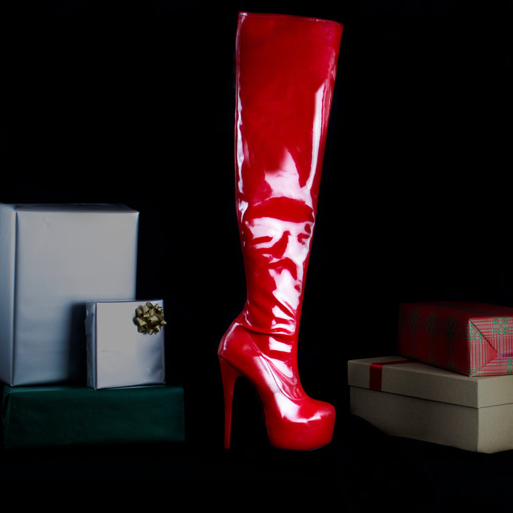 Red Patent Over Knee Boots - Tajna Club