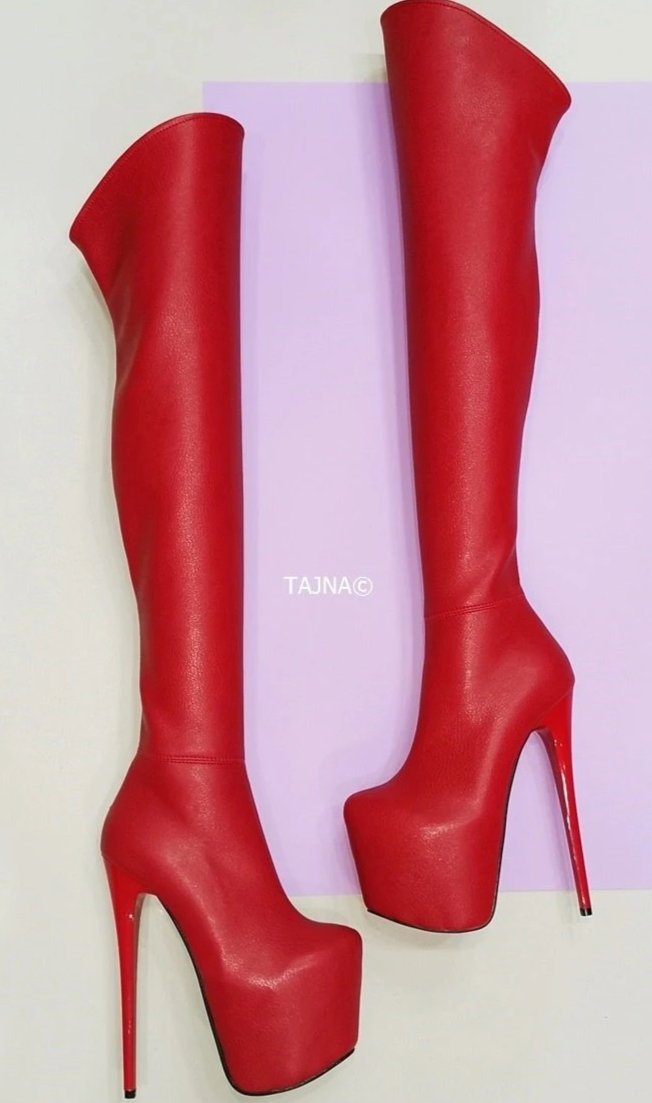 Red Thigh High Thin Heel Boots - Tajna Club