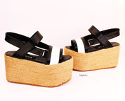White Black Espadril Wedge Platform Sandals - Tajna Club